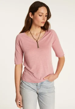 Montagut T-Shirts Et Débardeurs-T-shirt col V en lin flammé - Bonbon 24-Rose clair