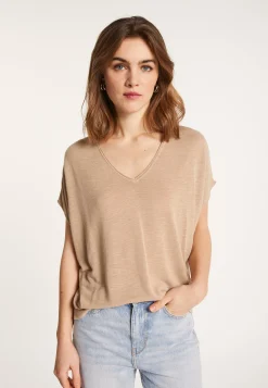 Montagut T-Shirts Et Débardeurs-T-shirt col V en lin flammé - Larra 13-Beige moyen