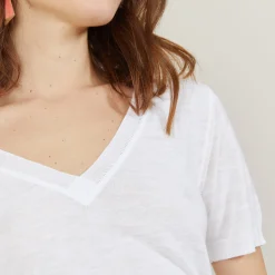 Montagut T-Shirts Et Débardeurs-T-shirt col V en lin flammé - Bountie 02-Blanc