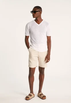 Montagut Polos Et T-Shirts-T-shirt col V en lin flammé - Reuben 02-Blanc