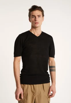 Montagut Polos Et T-Shirts-T-shirt col V en lin flammé - Reuben 01-Noir