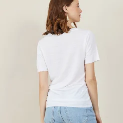 Montagut T-Shirts Et Débardeurs-T-shirt col V en lin flammé - Bountie 02-Blanc