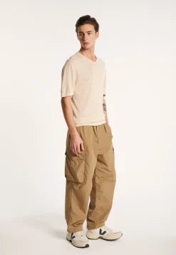 Montagut Polos Et T-Shirts-T-shirt col V en lin flammé - Reuben 12-Beige clair