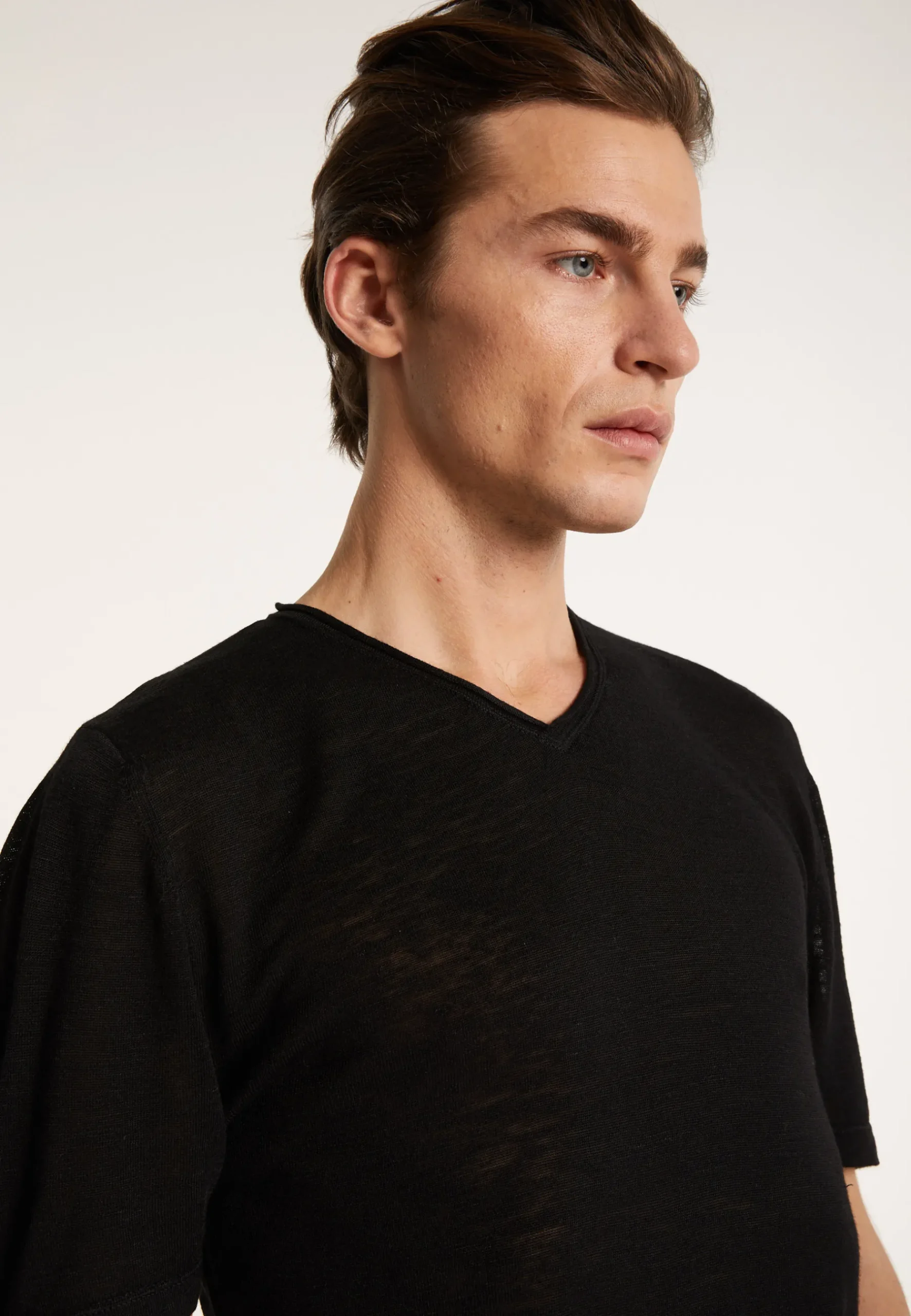 Montagut Polos Et T-Shirts-T-shirt col V en lin flammé - Reuben 01-Noir