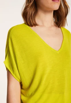 Montagut T-Shirts Et Débardeurs-T-shirt col V en lin flammé - Larra 90-Vert anis