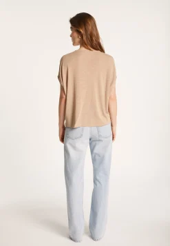 Montagut T-Shirts Et Débardeurs-T-shirt col V en lin flammé - Larra 13-Beige moyen