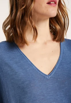 Montagut T-Shirts Et Débardeurs-T-shirt col V en lin flammé - Larra 03-Bleu foncé