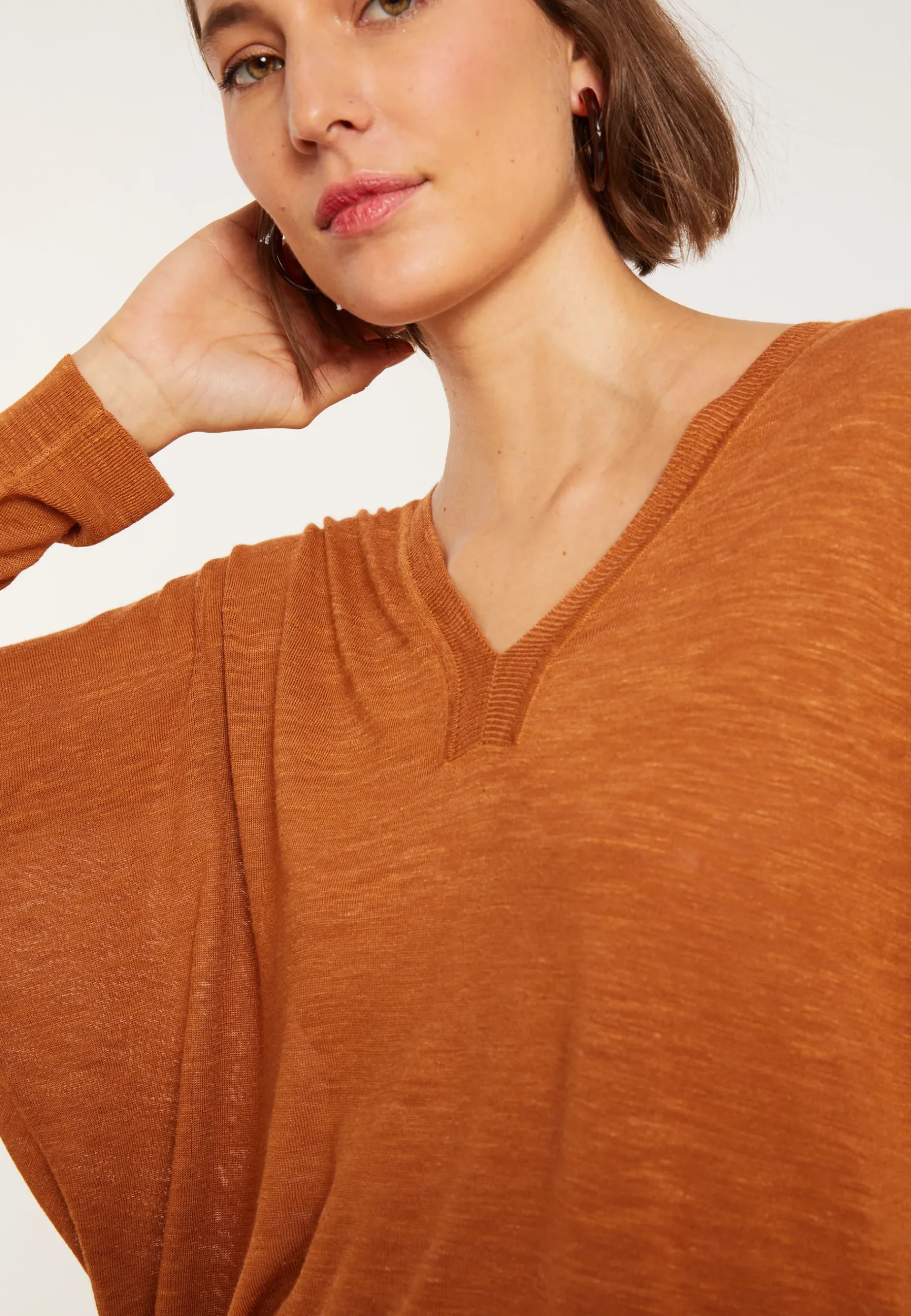 Montagut T-Shirts Et Débardeurs | Pulls-T-shirt col v en lin flammé - Beja 07-Marron