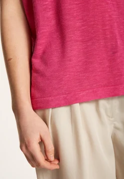 Montagut T-Shirts Et Débardeurs-T-shirt col V en lin flammé - Larra 26-Rose foncé