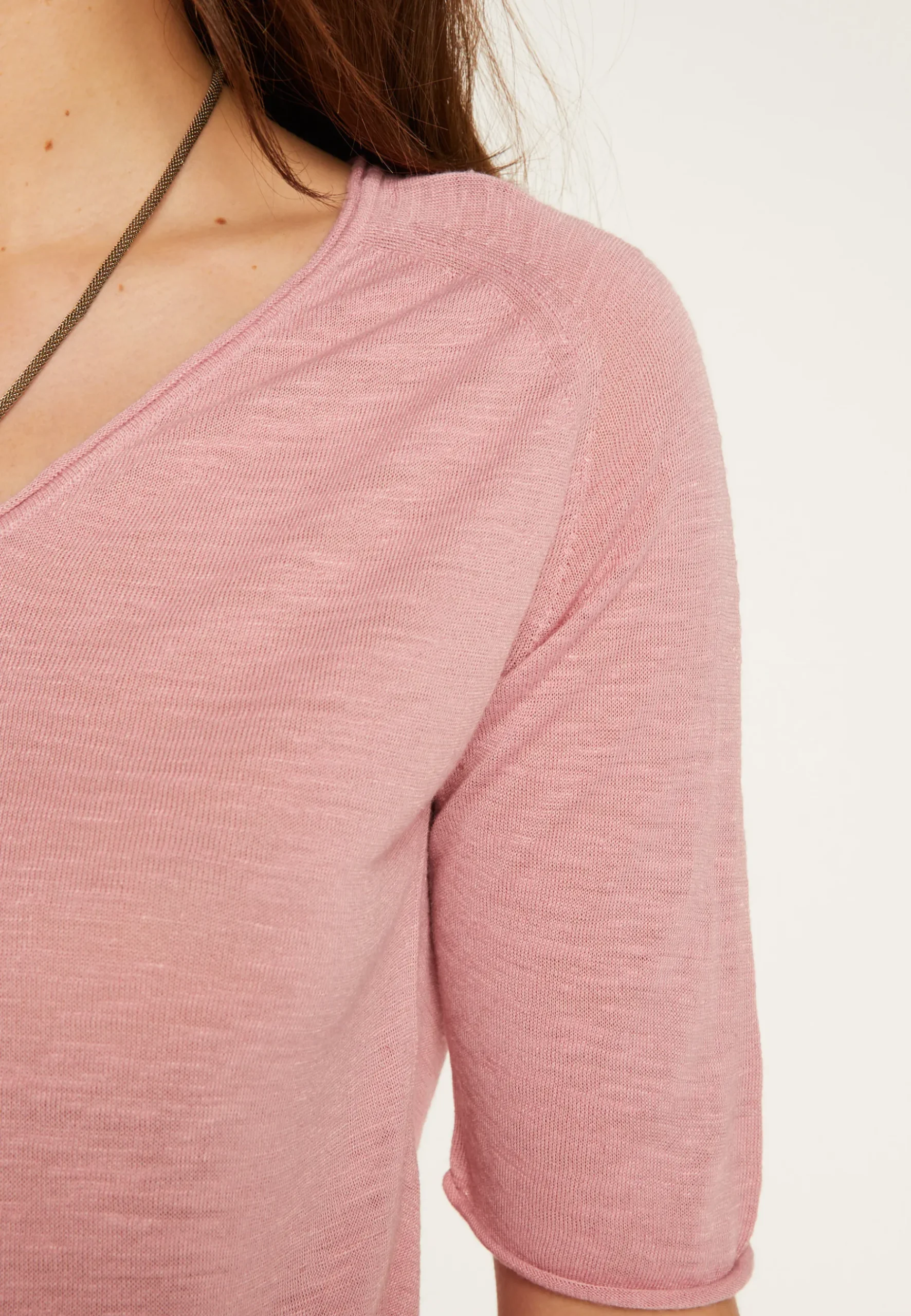 Montagut T-Shirts Et Débardeurs-T-shirt col V en lin flammé - Bonbon 24-Rose clair