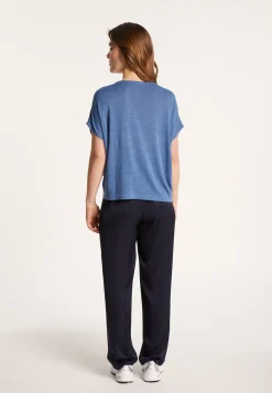 Montagut T-Shirts Et Débardeurs-T-shirt col V en lin flammé - Larra 03-Bleu foncé
