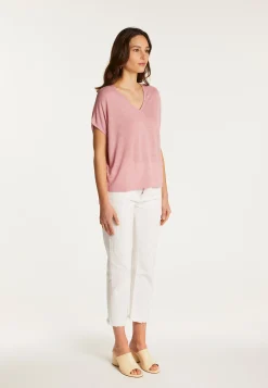 Montagut T-Shirts Et Débardeurs-T-shirt col V en lin flammé - Larra 24-Rose clair