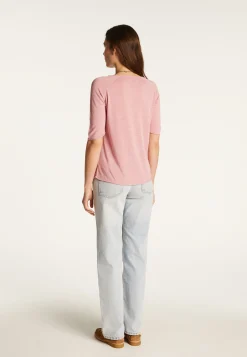 Montagut T-Shirts Et Débardeurs-T-shirt col V en lin flammé - Bonbon 24-Rose clair