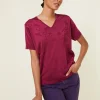 Montagut T-Shirts Et Débardeurs-T-shirt col V Fil Lumière manches courtes à motifs - Elise 26-Rose foncé
