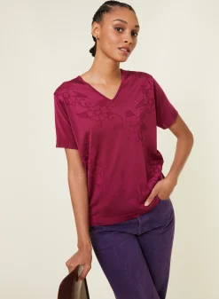 Montagut T-Shirts Et Débardeurs-T-shirt col V Fil Lumière manches courtes à motifs - Elise 26-Rose foncé