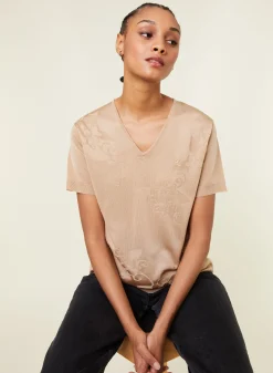Montagut T-Shirts Et Débardeurs-T-shirt col V Fil Lumière manches courtes à motifs - Elise 13-Beige moyen
