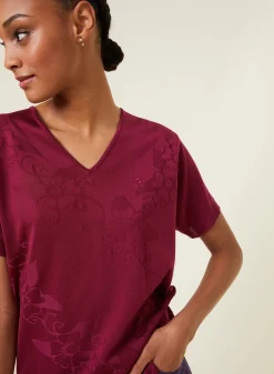 Montagut T-Shirts Et Débardeurs-T-shirt col V Fil Lumière manches courtes à motifs - Elise 26-Rose foncé
