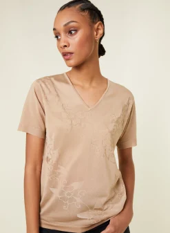 Montagut T-Shirts Et Débardeurs-T-shirt col V Fil Lumière manches courtes à motifs - Elise 13-Beige moyen