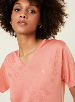 Montagut T-Shirts Et Débardeurs-T-shirt col V Fil Lumière manches courtes à motifs - Elise 24-Rose clair
