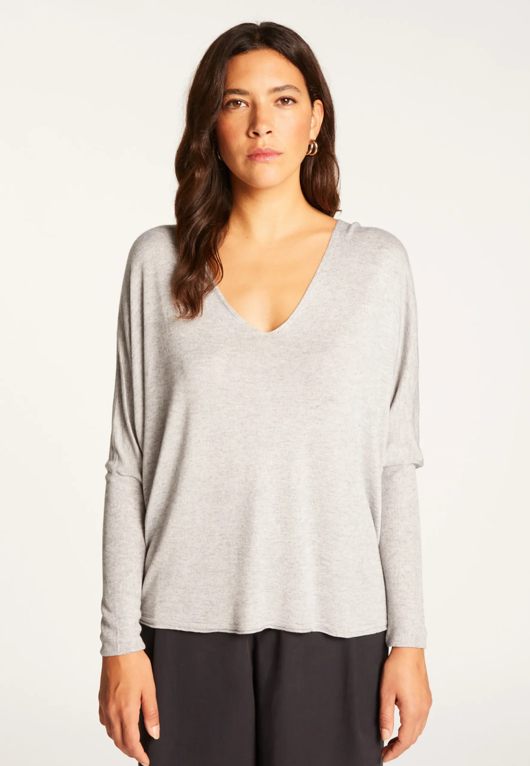 Montagut T-Shirts Et Débardeurs-T-shirt col V oversize en fibre de bambou cachemire - Rica 09-Gris moyen
