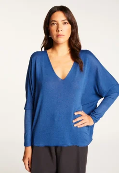 Montagut T-Shirts Et Débardeurs-T-shirt col V oversize en fibre de bambou cachemire - Rica 48-Bleu roi