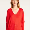 Montagut T-Shirts Et Débardeurs-T-shirt col V oversize en fibre de bambou cachemire - Rica 52-Rouge