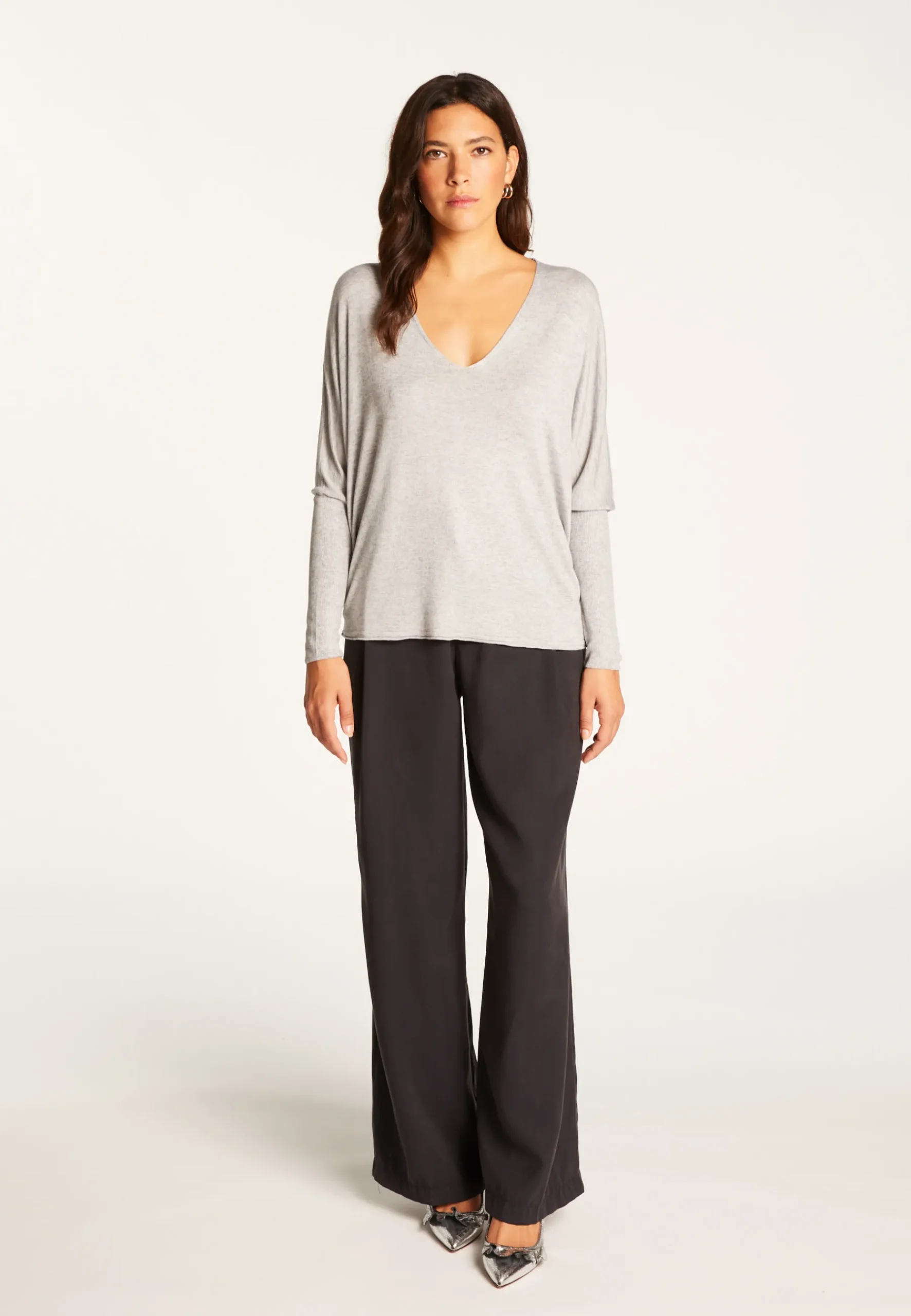 Montagut T-Shirts Et Débardeurs-T-shirt col V oversize en fibre de bambou cachemire - Rica 09-Gris moyen