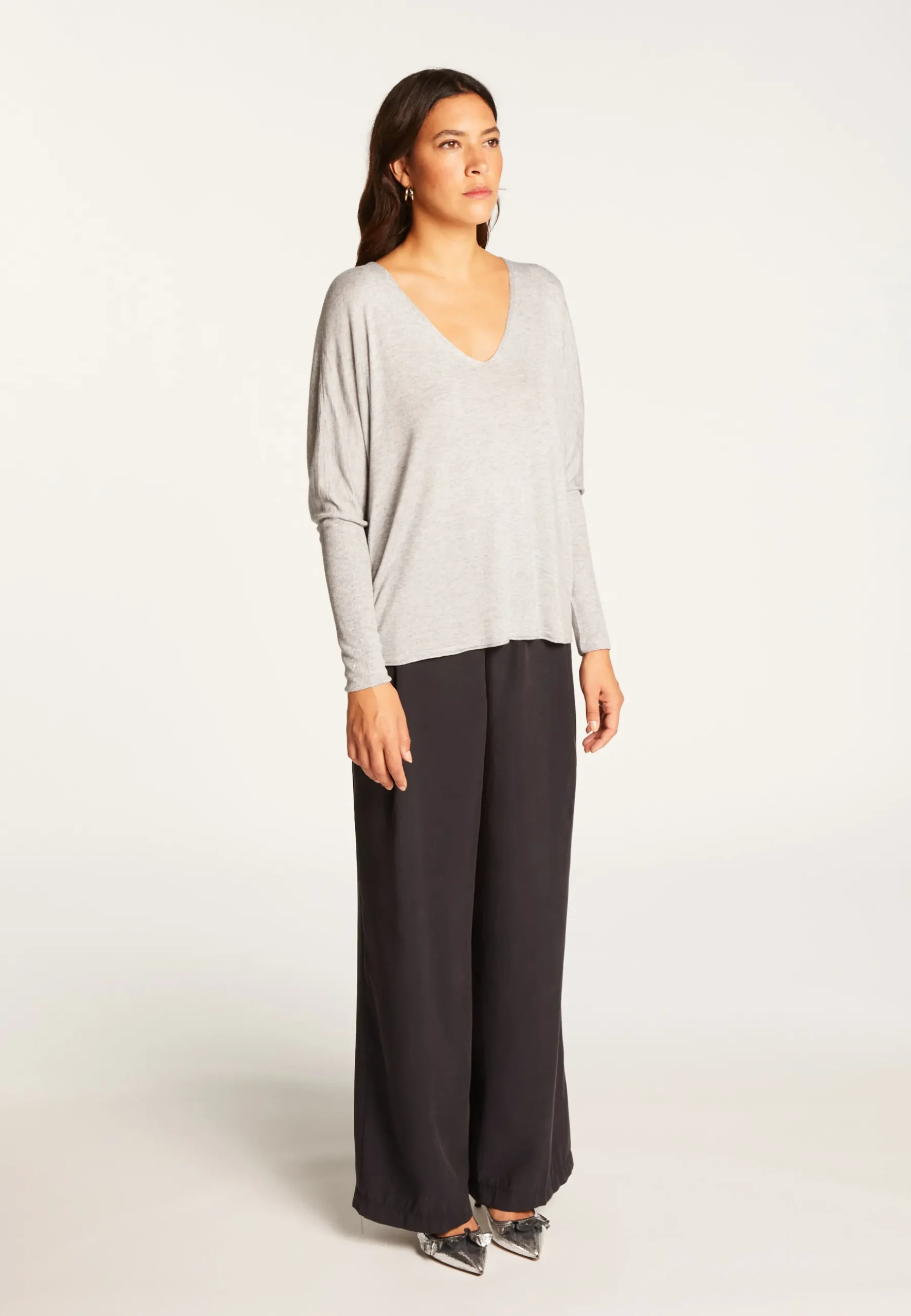 Montagut T-Shirts Et Débardeurs-T-shirt col V oversize en fibre de bambou cachemire - Rica 09-Gris moyen