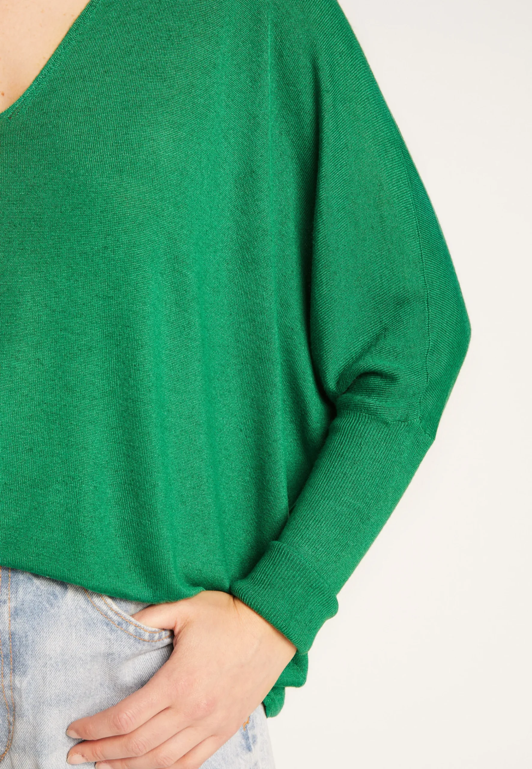 Montagut T-Shirts Et Débardeurs-T-shirt col V oversize en fibre de bambou cachemire - Rica 22-Vert moyen