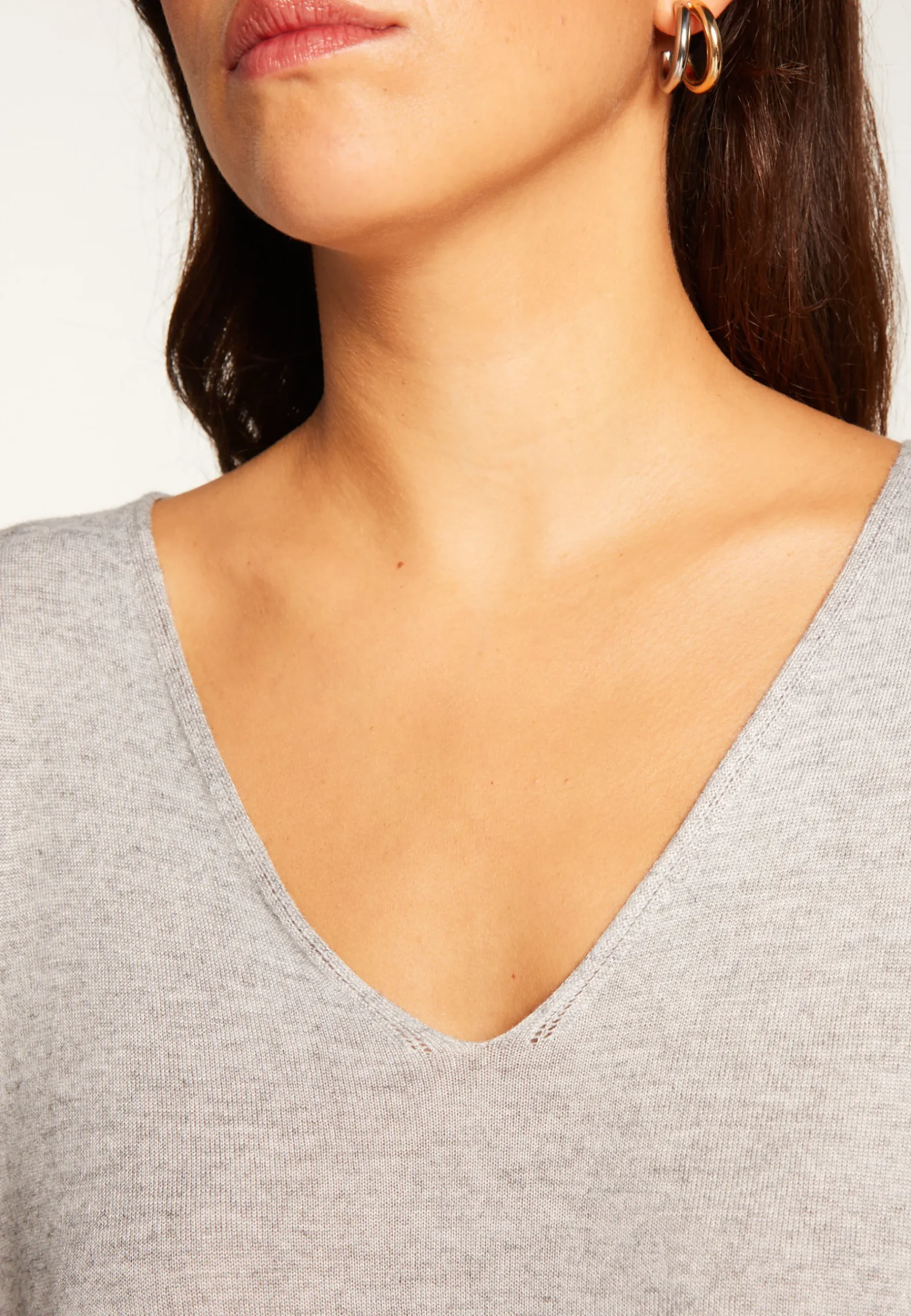 Montagut T-Shirts Et Débardeurs-T-shirt col V oversize en fibre de bambou cachemire - Rica 09-Gris moyen