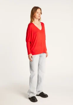 Montagut T-Shirts Et Débardeurs-T-shirt col V oversize en fibre de bambou cachemire - Rica 52-Rouge