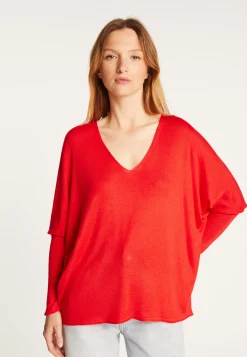 Montagut T-Shirts Et Débardeurs-T-shirt col V oversize en fibre de bambou cachemire - Rica 52-Rouge