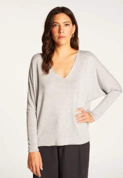 Montagut T-Shirts Et Débardeurs-T-shirt col V oversize en fibre de bambou cachemire - Rica 09-Gris moyen