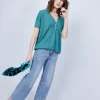 Montagut T-Shirts Et Débardeurs-T-shirt en lin col V boutonné - Maati 21-Vert foncé