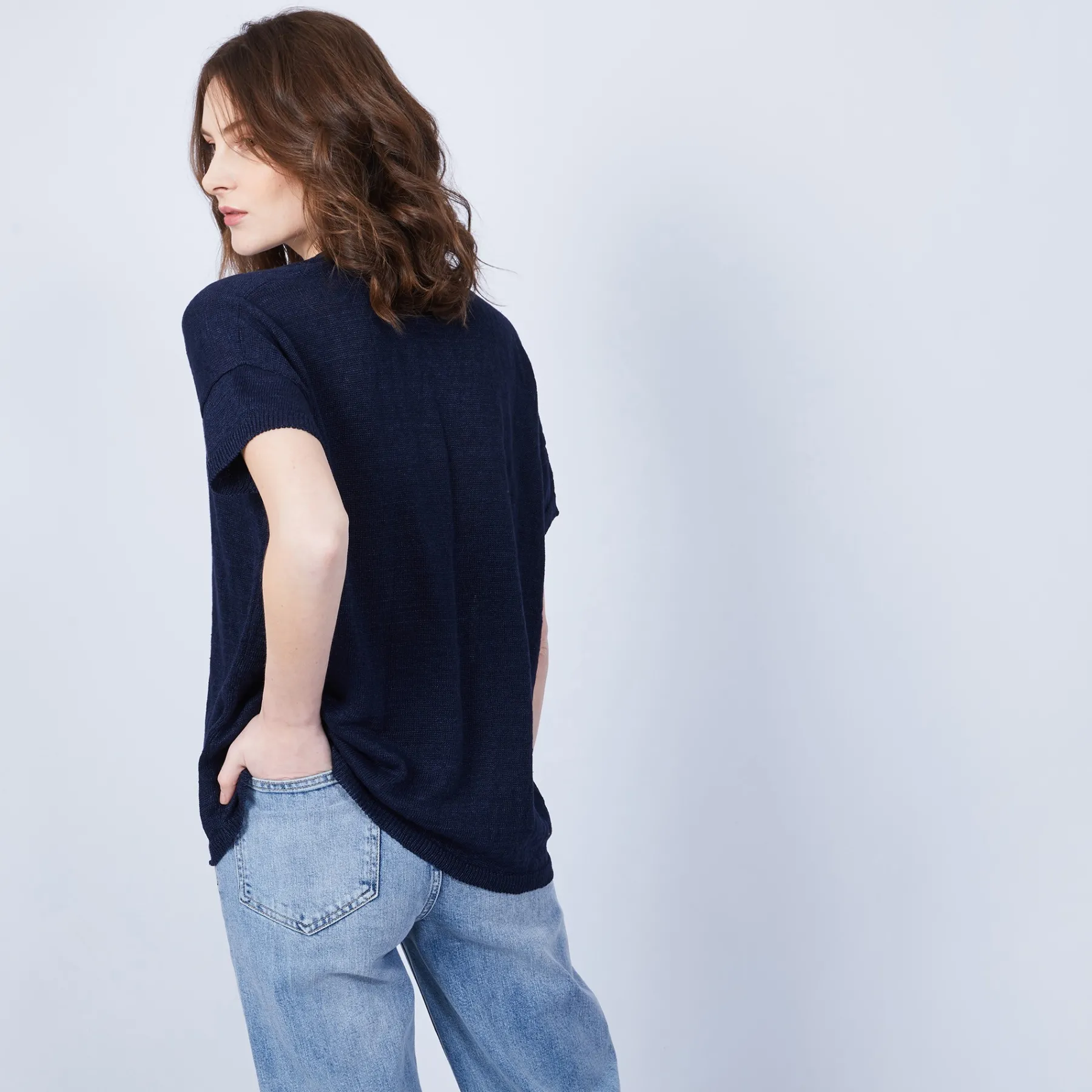 Montagut T-Shirts Et Débardeurs-T-shirt en lin col V boutonné - Maati 05-Bleu marine