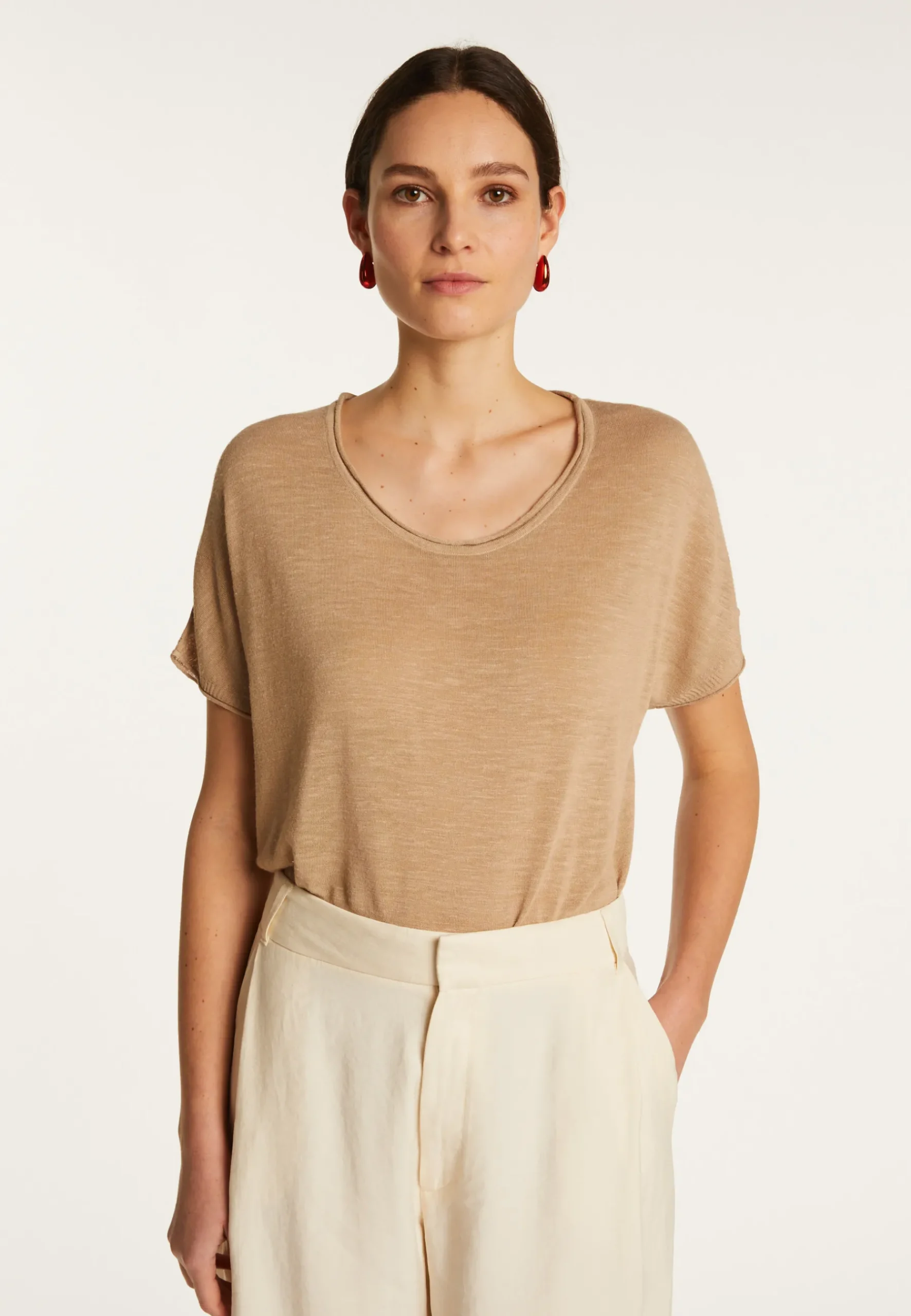 Montagut T-Shirts Et Débardeurs-T-shirt en lin flammé - Lola 13-Beige moyen