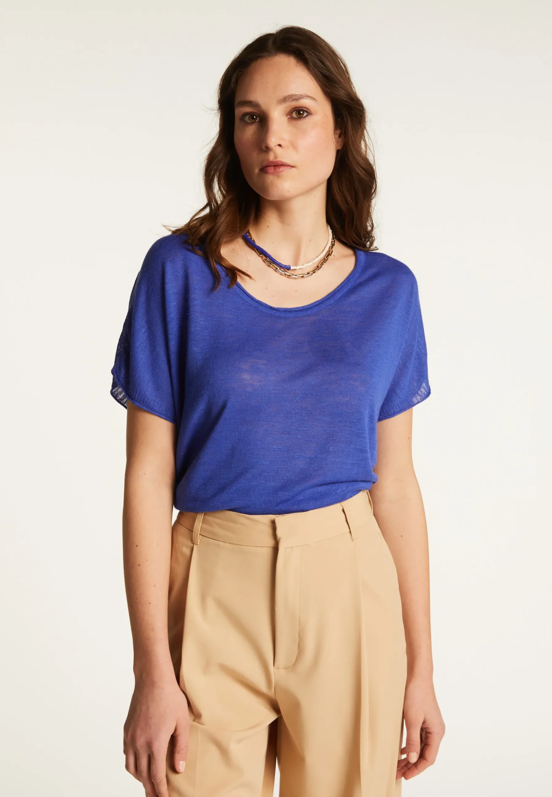 Montagut T-Shirts Et Débardeurs-T-shirt en lin flammé - Lola 48-Bleu roi
