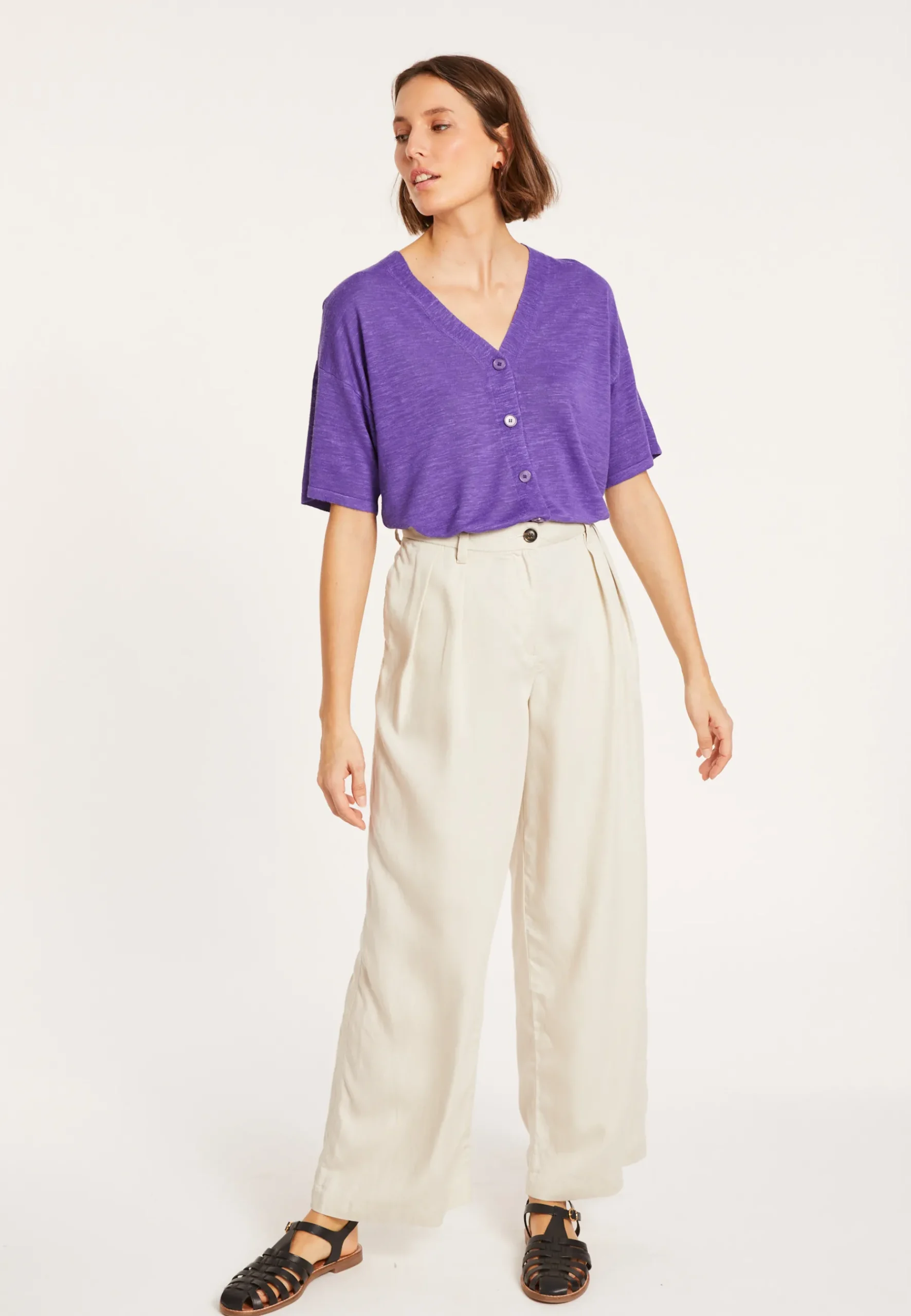 Montagut T-Shirts Et Débardeurs-T-shirt en lin flammé - Maddie 17-Violet