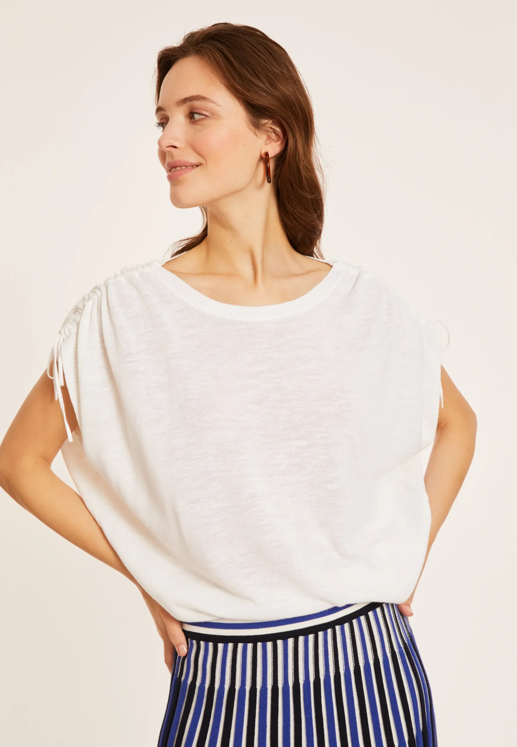Montagut T-Shirts Et Débardeurs-T-shirt en lin flammé - Marine 02-Blanc