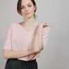 Montagut T-Shirts Et Débardeurs-T-shirt en lin flammé manches coudes - Bonbon 24-Rose clair