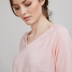 Montagut T-Shirts Et Débardeurs-T-shirt en lin flammé manches coudes - Bonbon 24-Rose clair
