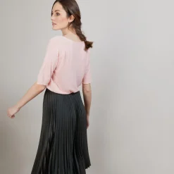 Montagut T-Shirts Et Débardeurs-T-shirt en lin flammé manches coudes - Bonbon 24-Rose clair