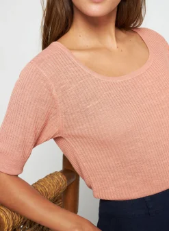 Montagut T-Shirts Et Débardeurs-T-shirt maille côtelée en lin flammé - Tahissa 24-Rose clair