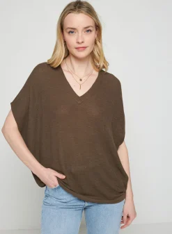 Montagut T-Shirts Et Débardeurs-T-shirt manche chauve-souris en lin flammé - Tarra 83-Kaki