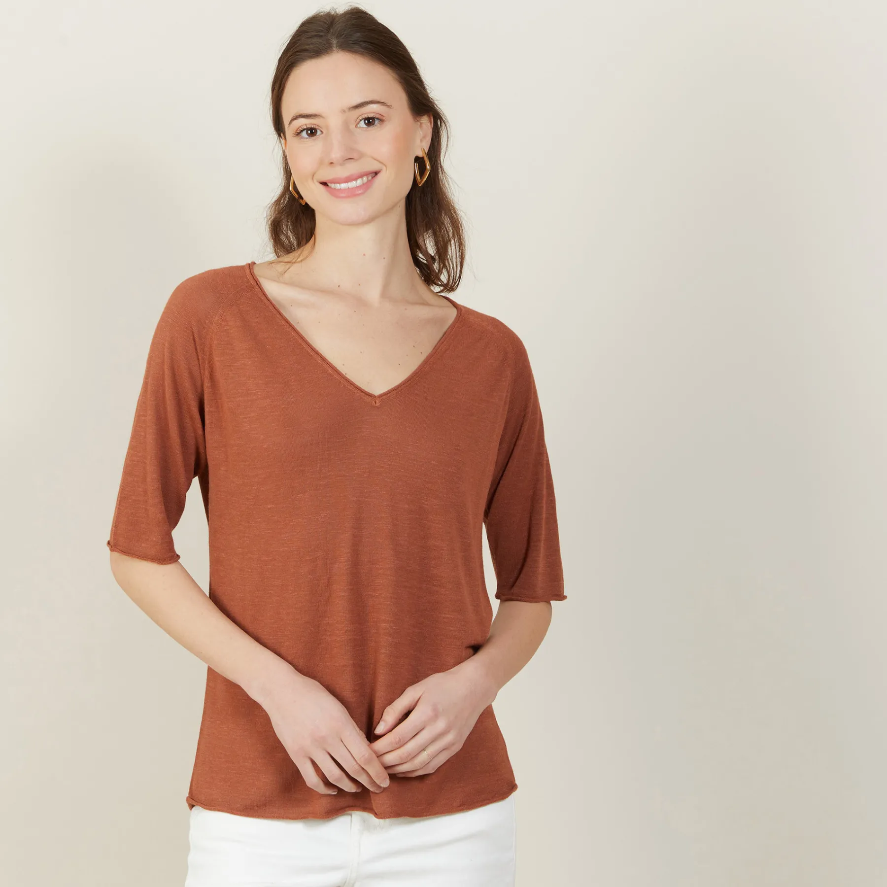 Montagut T-Shirts Et Débardeurs-T-shirt manches coudes en lin flammé - Bonbon 46-Marron clair