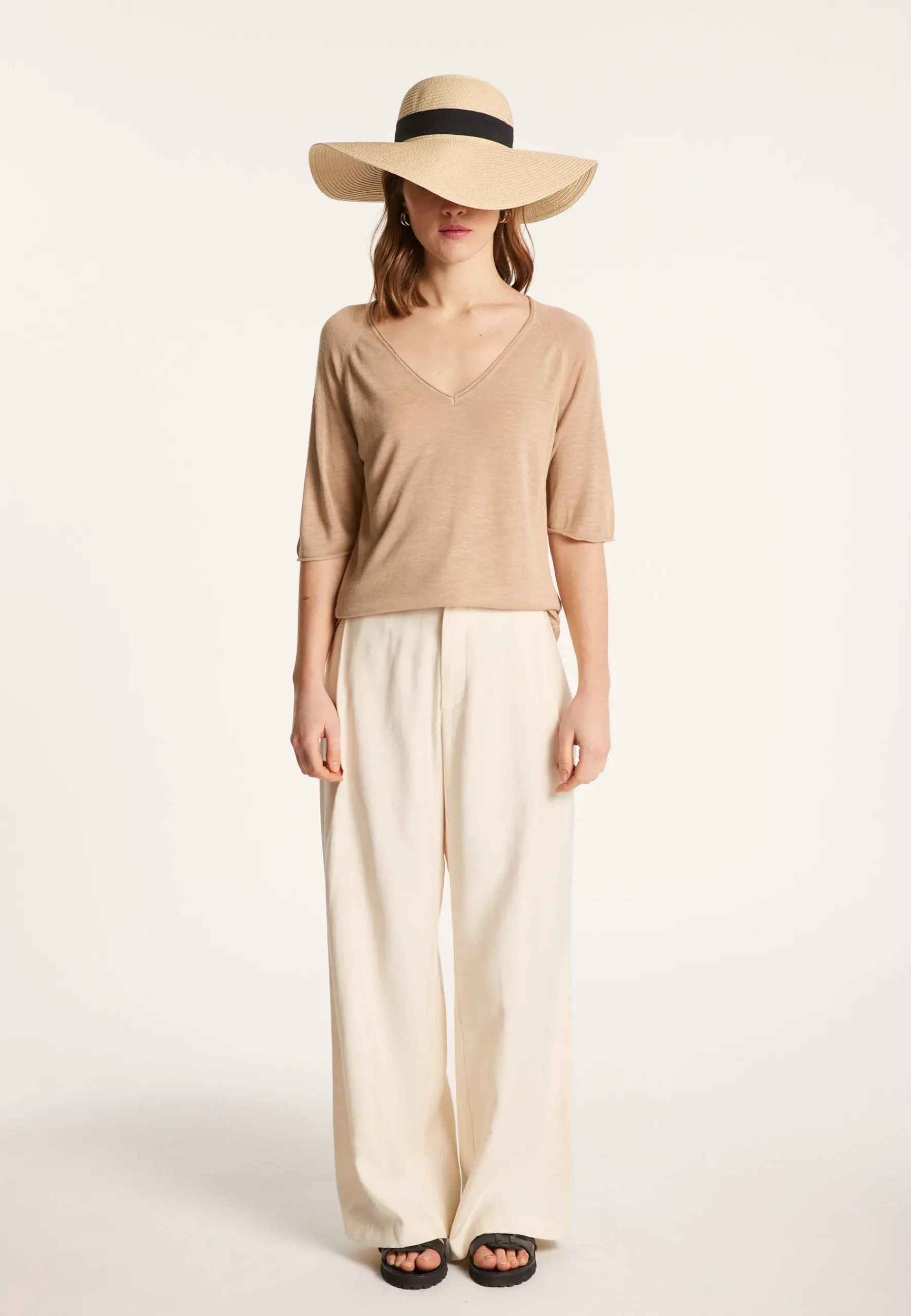 Montagut T-Shirts Et Débardeurs-T-shirt manches coudes en lin flammé - Bonbon 13-Beige moyen