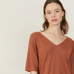 Montagut T-Shirts Et Débardeurs-T-shirt manches coudes en lin flammé - Bonbon 46-Marron clair