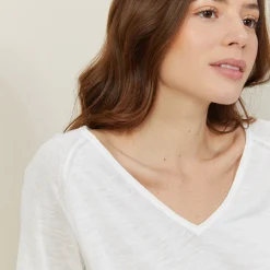 Montagut T-Shirts Et Débardeurs-T-shirt manches coudes en lin flammé - Bonbon 02-Blanc