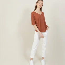 Montagut T-Shirts Et Débardeurs-T-shirt manches coudes en lin flammé - Bonbon 46-Marron clair
