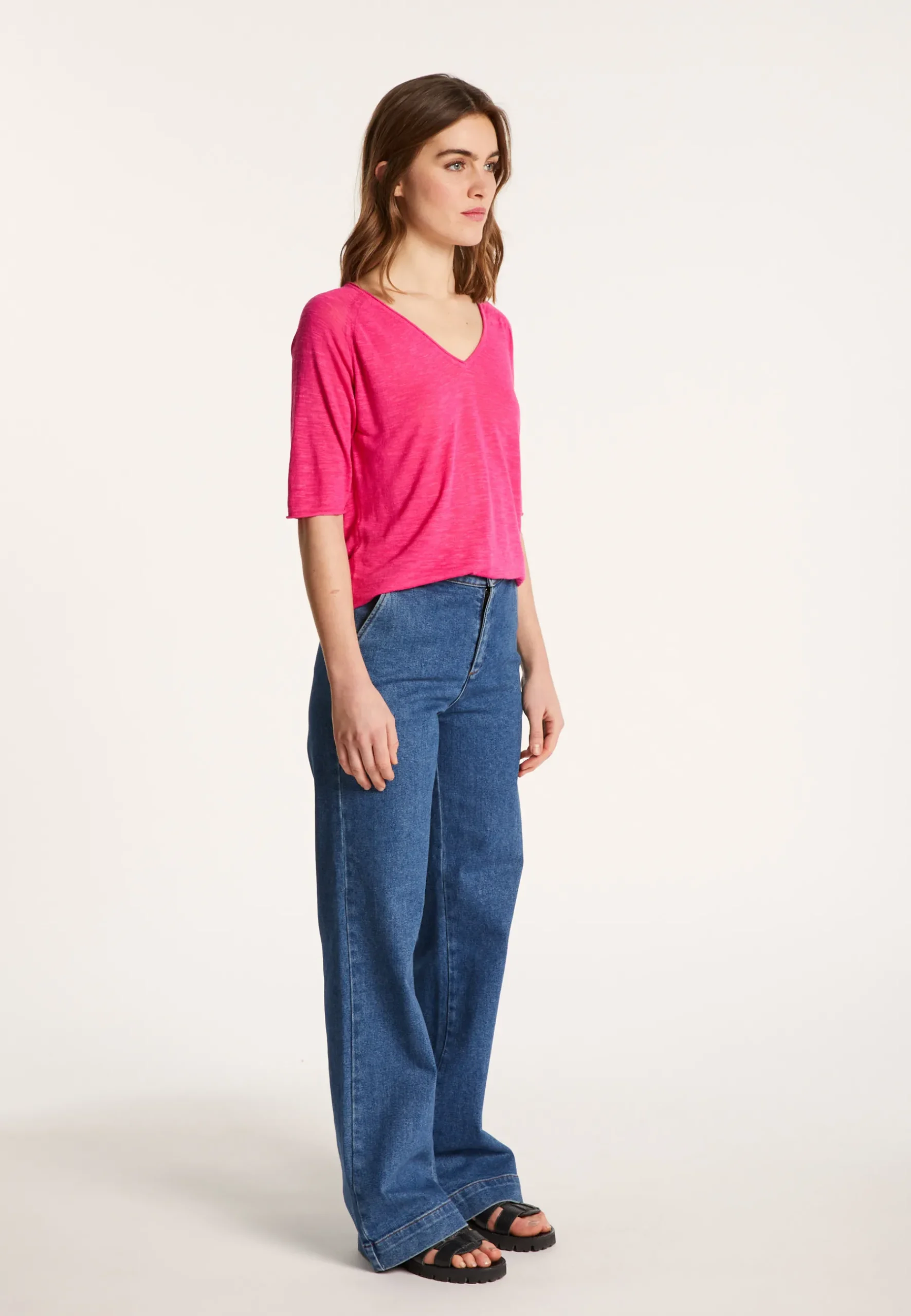 Montagut T-Shirts Et Débardeurs-T-shirt manches coudes en lin flammé - Bonbon 26-Rose foncé